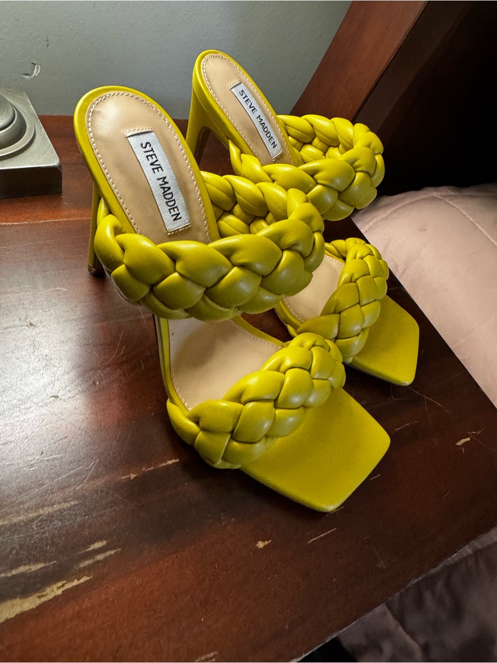 Steve Madden Braided Strap High Heel Sandals in Chartreuse Yellow - Picture 2 of 9